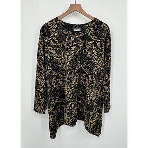 Catherines Heirloom Two-Point Tunic Women 1X Black Gold Long Sleeve Jeweled